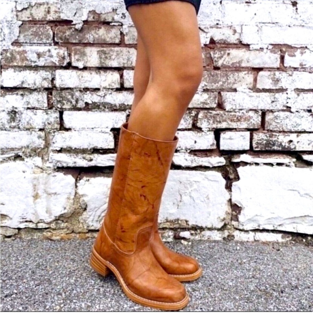 Frye Campus 14L Saddle Cognac Leather Vintage Distressed Square Toe Cowboy Boots